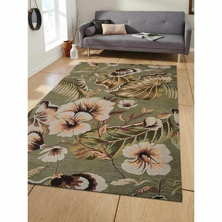 GLITZY RUGS 6 x 9 ft. Rectangle Hand Tufted Floral Wool Area Rug, Green UBSK00903T0013A11